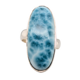 Sterling Silver Long Oval Larimar Gemstone Adjustable Ring